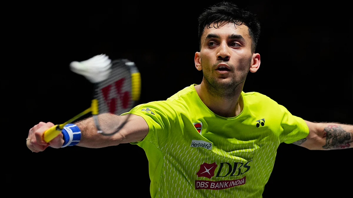 Lakshya Sen plays Canada's Victor Lai during the All England Open semifinal, 7 March