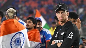 A crestfallen Mitchell Santner after the final on Sunday night