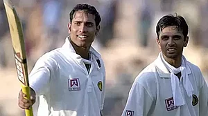 VVS Laxman (left) and Rahul Dravid during their marathon partnership