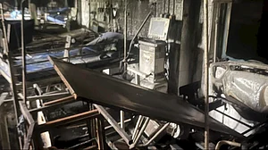 Charred remains inside an ICU room after a major fire at a state-run hospital in Cuttack.