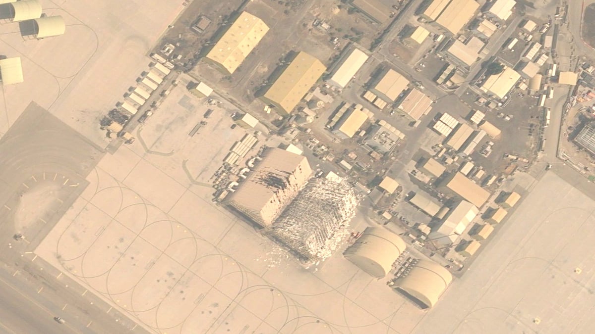 Satellite image of damage after Iranian attacks targeting Al Dhafra air base in Abu Dhabi, 15 Mar