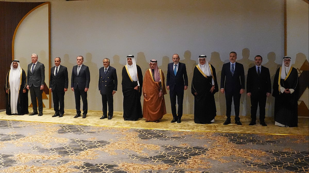 Saudi Arabia's FM Prince Faisal bin Farhan Al-Saud with other foreign ministers in Riyadh.