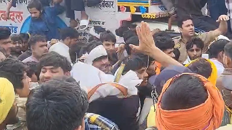 Protestors gather in Mathura