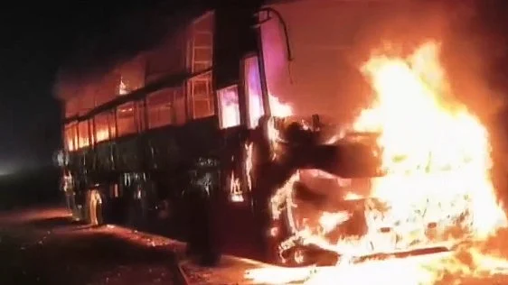 The bus from Bhubaneswar to Nabarangpur on fire in
