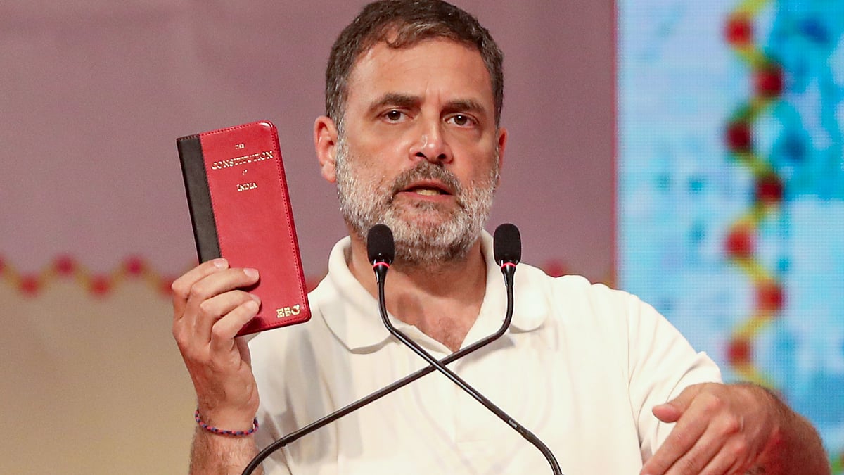 Rahul Gandhi addresses a meeting in Lucknow.
