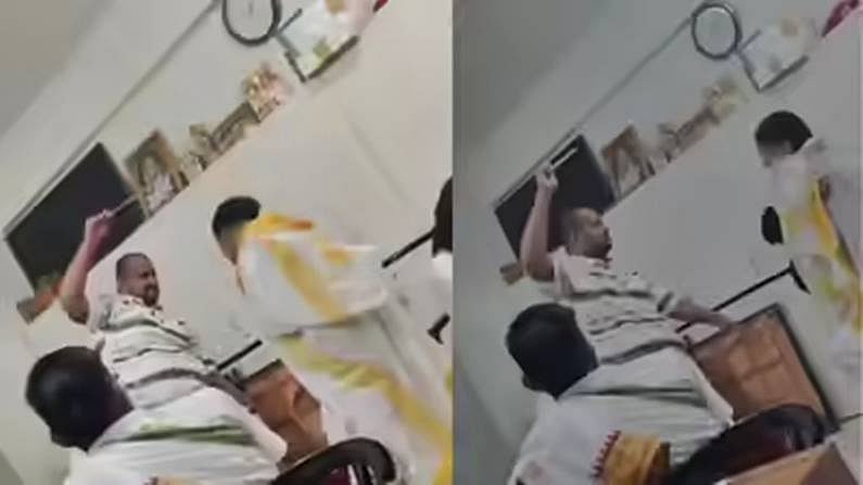Dattadas Shewde, is seen striking the student multiple times with a cane.
