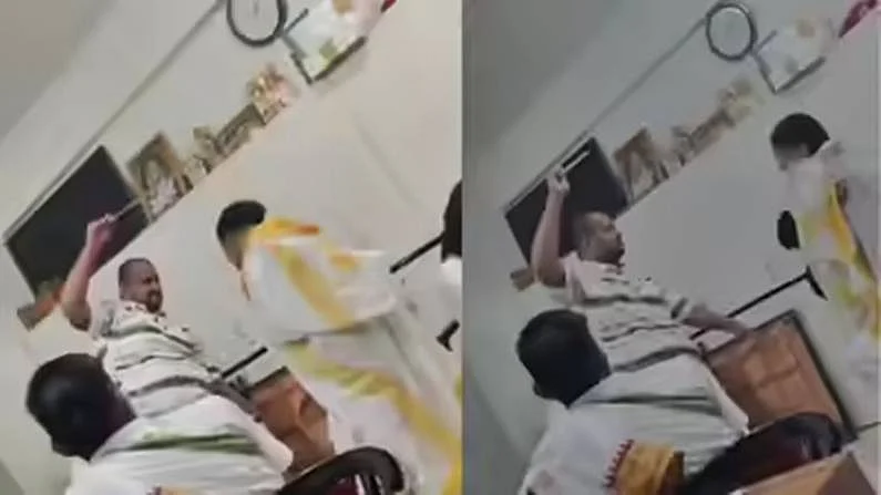 Dattadas Shewde, is seen striking the student multiple times with a cane.