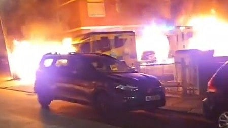 Ambulance engulfed in flames in a suspected antisemitic attack in London.