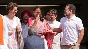 Congress MPs Priyanka Gandhi, Jyothimani and Rahul Gandhi in Lok Sabha