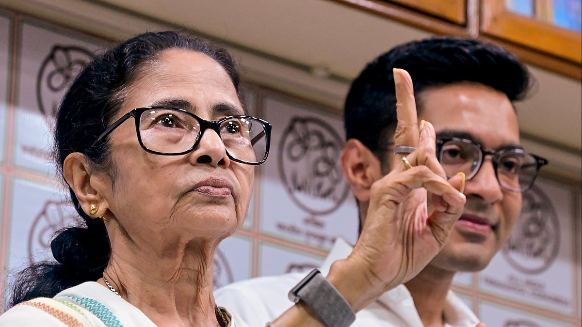 Mamata Banerjee and Abhishek Banerjee ahead of assembly elections, in Kolkata.