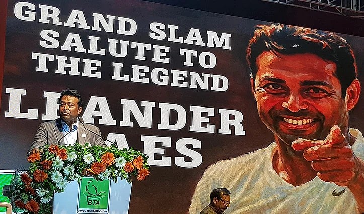 Leander Paes speaks at a felicitation in Kolkata last year