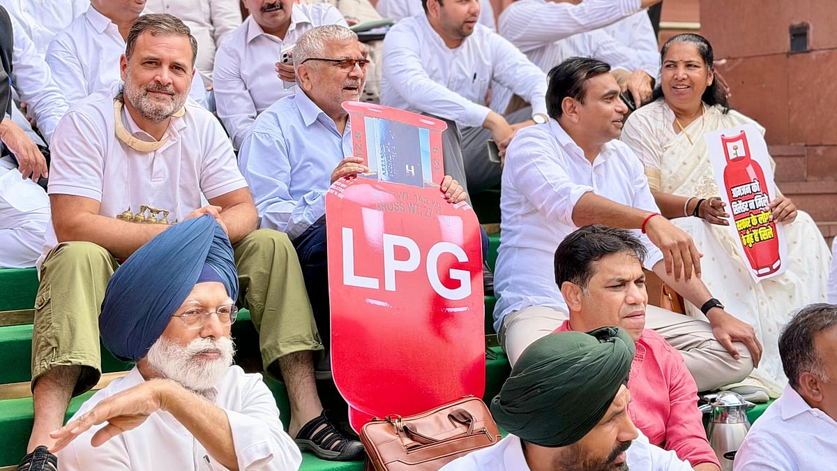 File photo of an Opposition protest outside Parliament over the LPG crisis