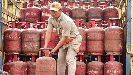 LPG cylinders being unloaded from a truck