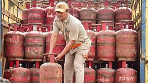 LPG cylinders being unloaded from a truck