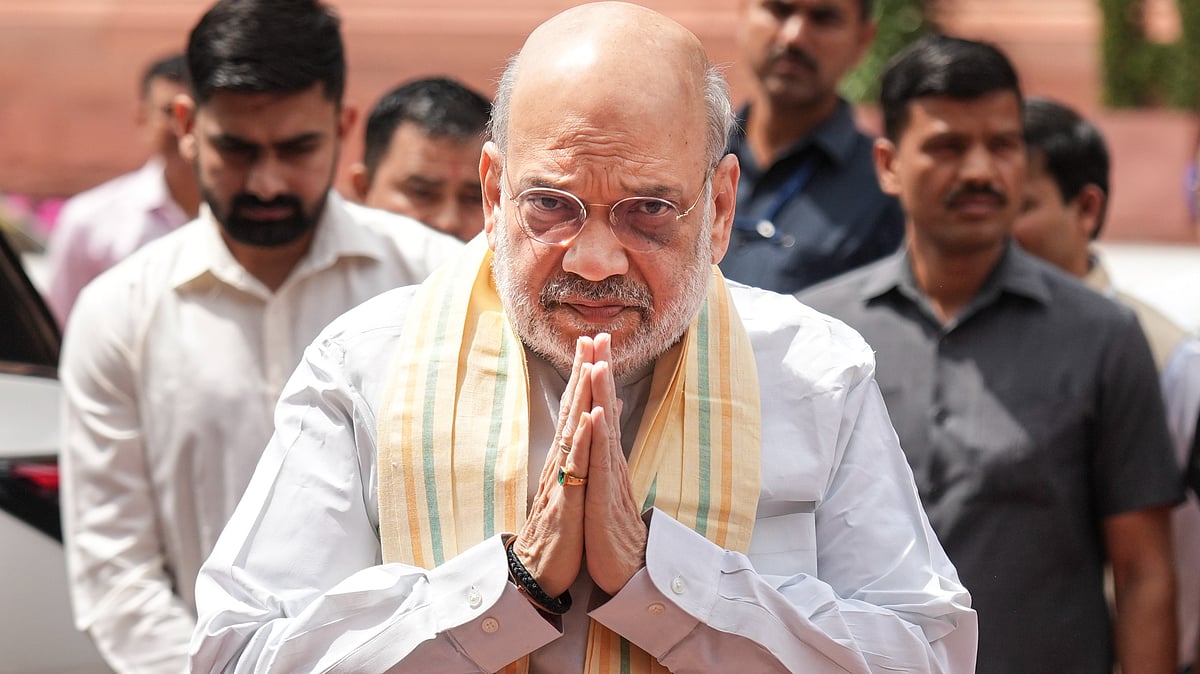 Amit Shah outside Parliament, New Delhi, 27 March
