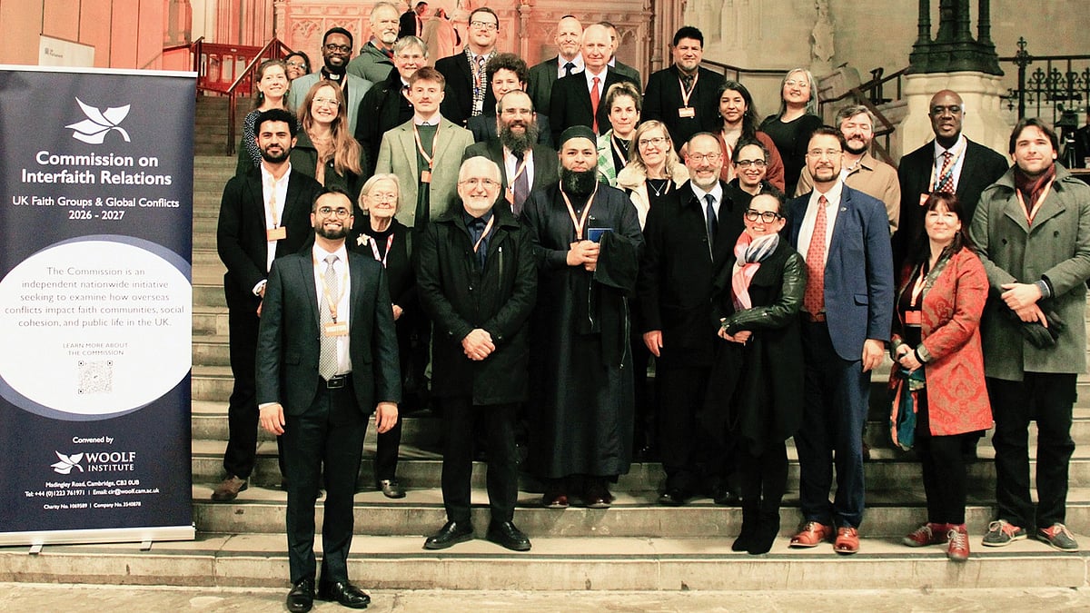 Members of the Commission on Interfaith Relations outside Parliament House in London