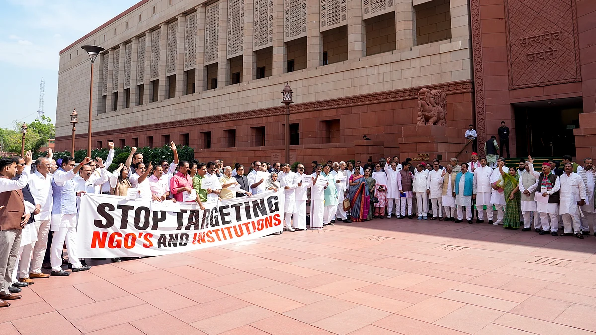 Opposition MPs stage a protest during the second part of the Budget session of Parliament. 