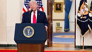 Donald Trump speaks about the Iran war from the White House on 1 April