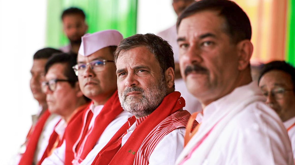 Rahul Gandhi and others during a public meeting in Assam