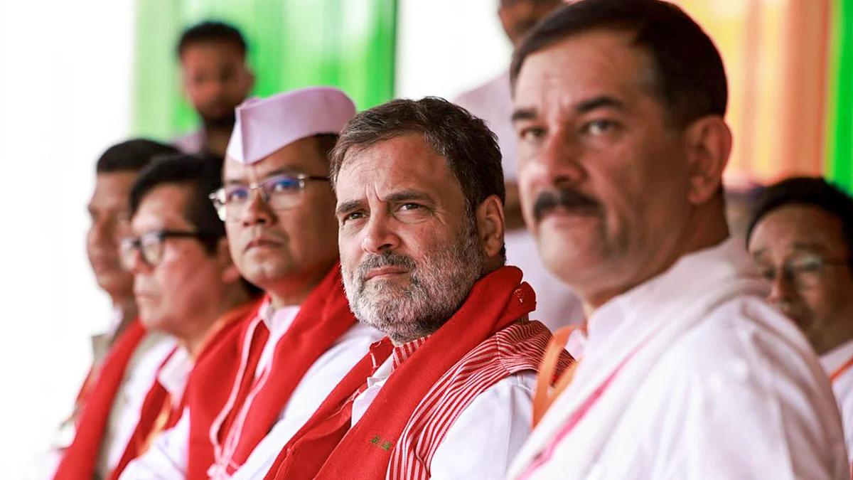 Rahul Gandhi and others during a public meeting in Assam