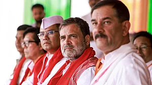 Rahul Gandhi and others during a public meeting in Assam