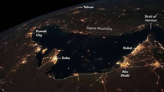 Satellite view of Strait of Hormuz