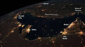 Satellite view of Strait of Hormuz