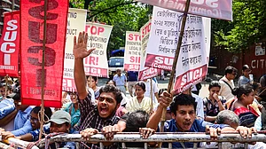 SUCI members protest in front of the CEO office over SIR, in Kolkata, 1 April