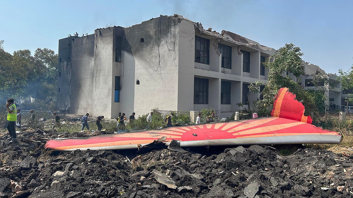 Debris of Air India Flight AI171 seen at the crash site in Ahmedabad.
