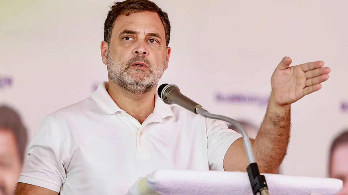 Rahul Gandhi addresses a public meeting in Alappuzha, Kerala.