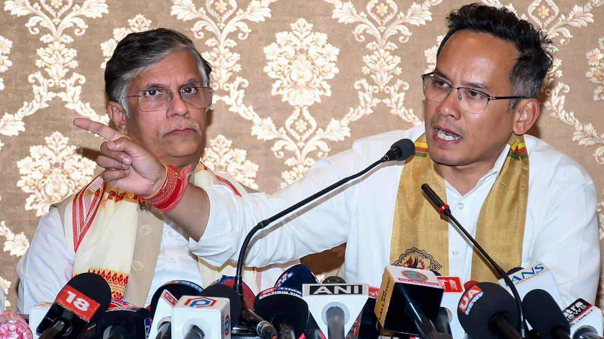 Gaurav Gogoi and Pawan Khera at a press conference in Guwahati.