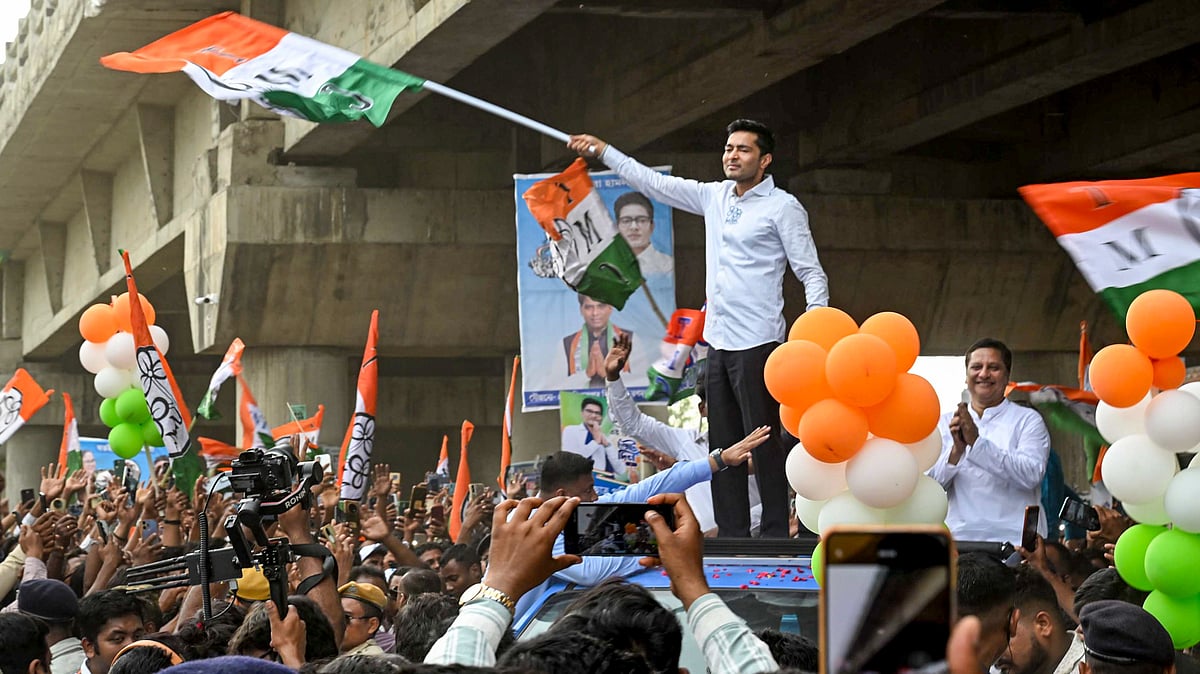 TMC MP Abhishek Banerjee during an election rally in Malda. 