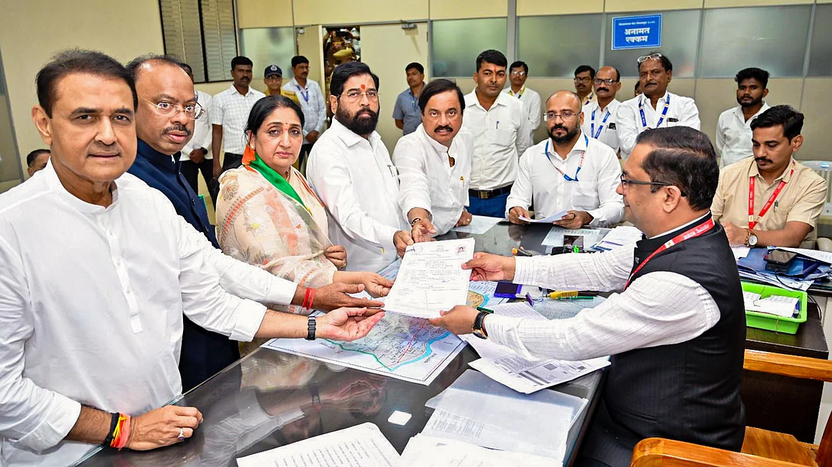 Sunetra Pawar files her nomination in the presence of fellow deputy CM Eknath Shinde and others