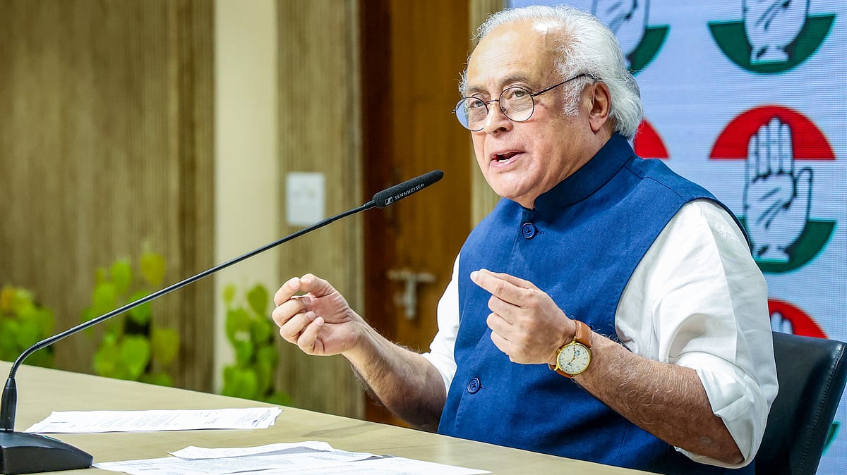 Jairam Ramesh addresses a press conference at AICC Headquarters in New Delhi. 
