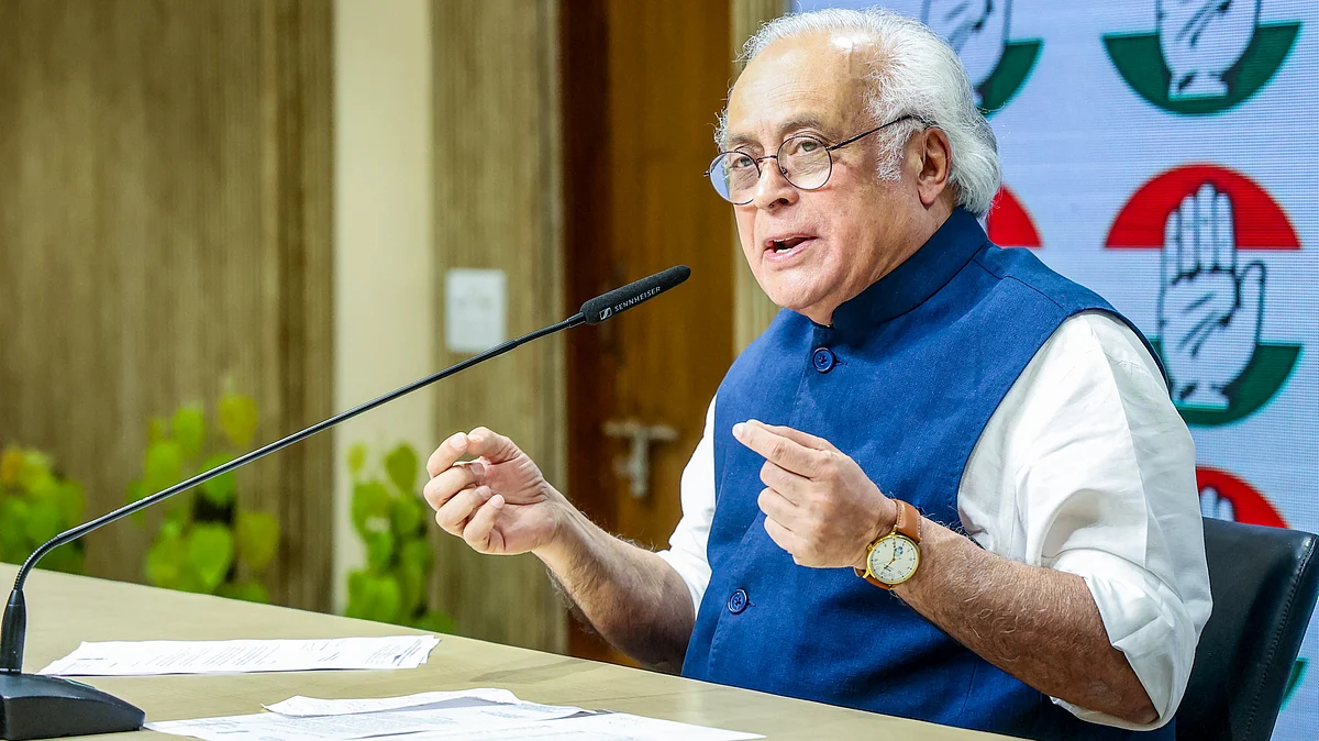 Jairam Ramesh addresses a press conference at AICC Headquarters in New Delhi. 