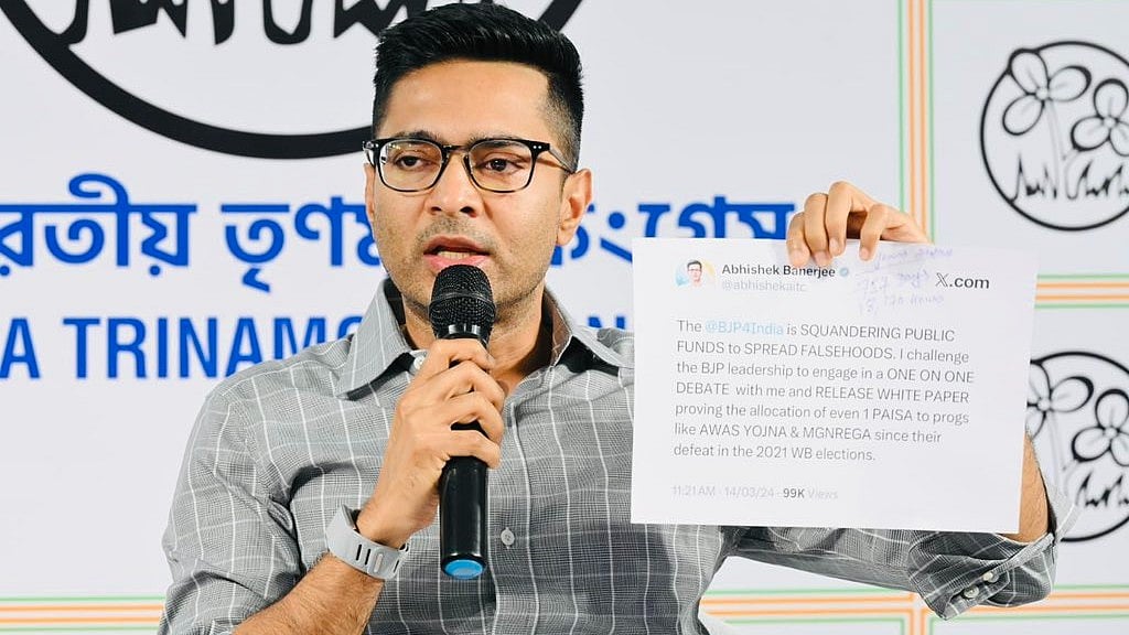 TMC general-secretary Abhishek Banerjee at the press meet