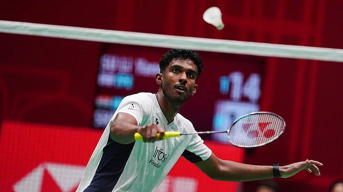 Ayush Shetty in action at Badminton Asia Championship