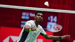 Ayush Shetty in action at Badminton Asia Championship