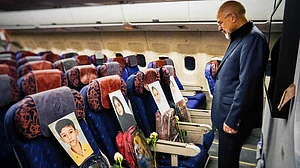 Ghalibaf on his flight to Islamabad, with images of the children killed in the US-Israel strike in Minab