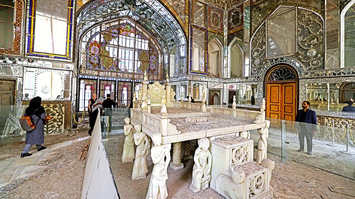 The damaged interiors of the historic Golestan Palace in Tehran 
