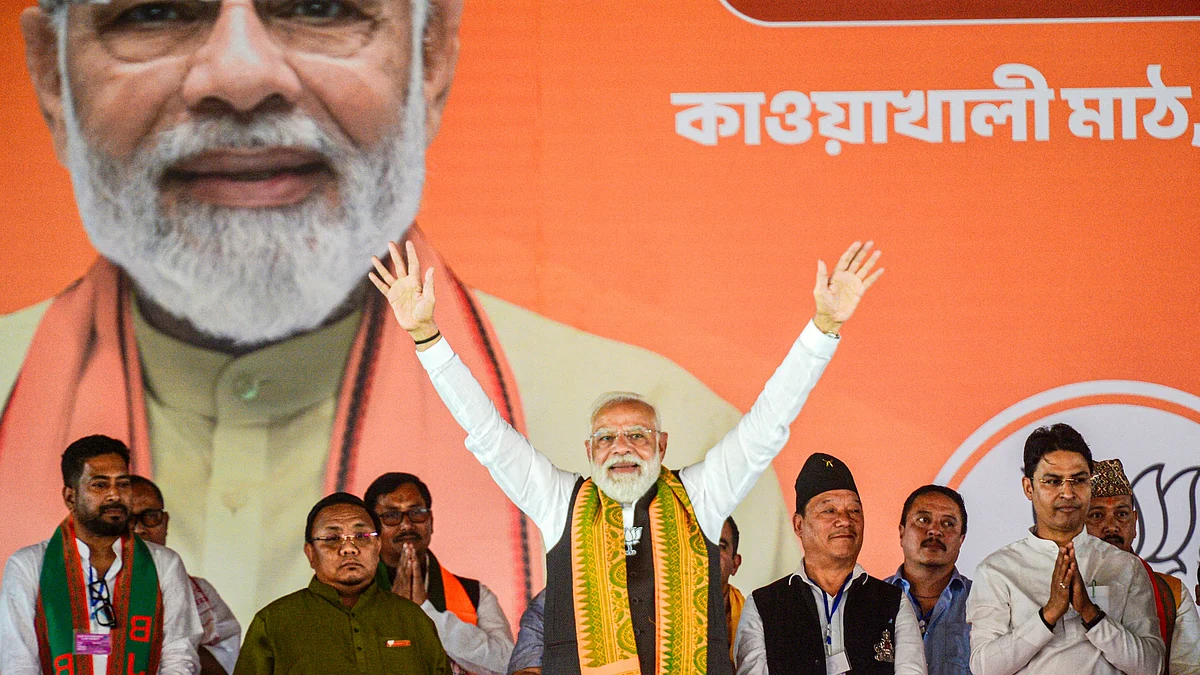 Siliguri: PM Narendra Modi at a campaign meeting in Siliguri, West Bengal, 12 April
