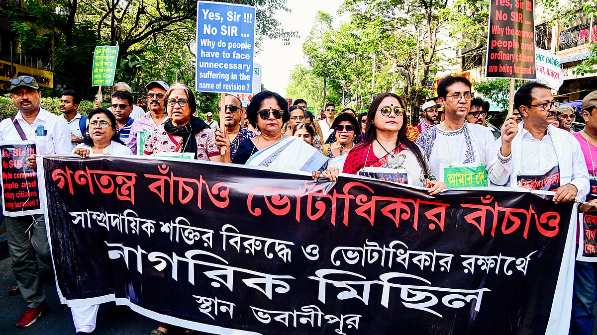 A rally to 'Save Democracy, Save Voting Rights' in Kolkata, 12 April