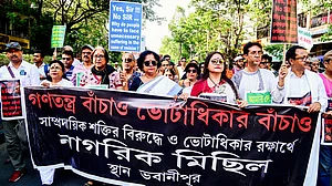 A rally to 'Save Democracy, Save Voting Rights' in Kolkata, 12 April