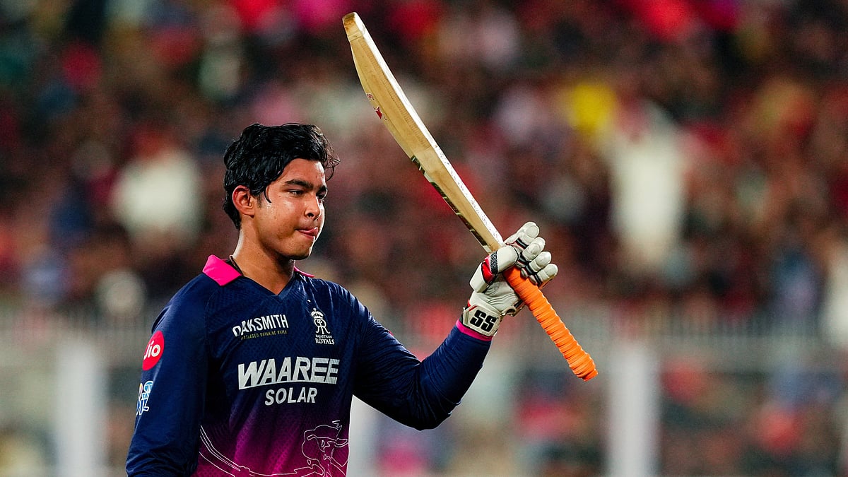 Vaibhav walks off after his dismissal during the match between RR and RCB in Guwahati, 10 April