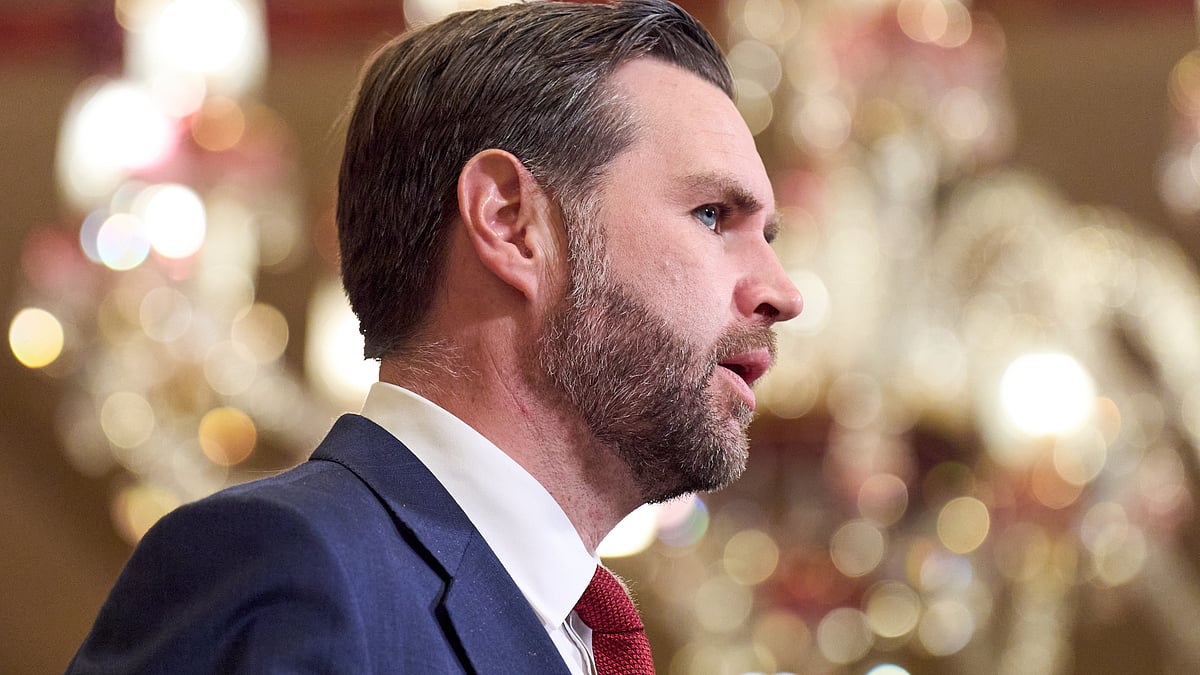 J.D. Vance speaks during a news conference in Islamabad.