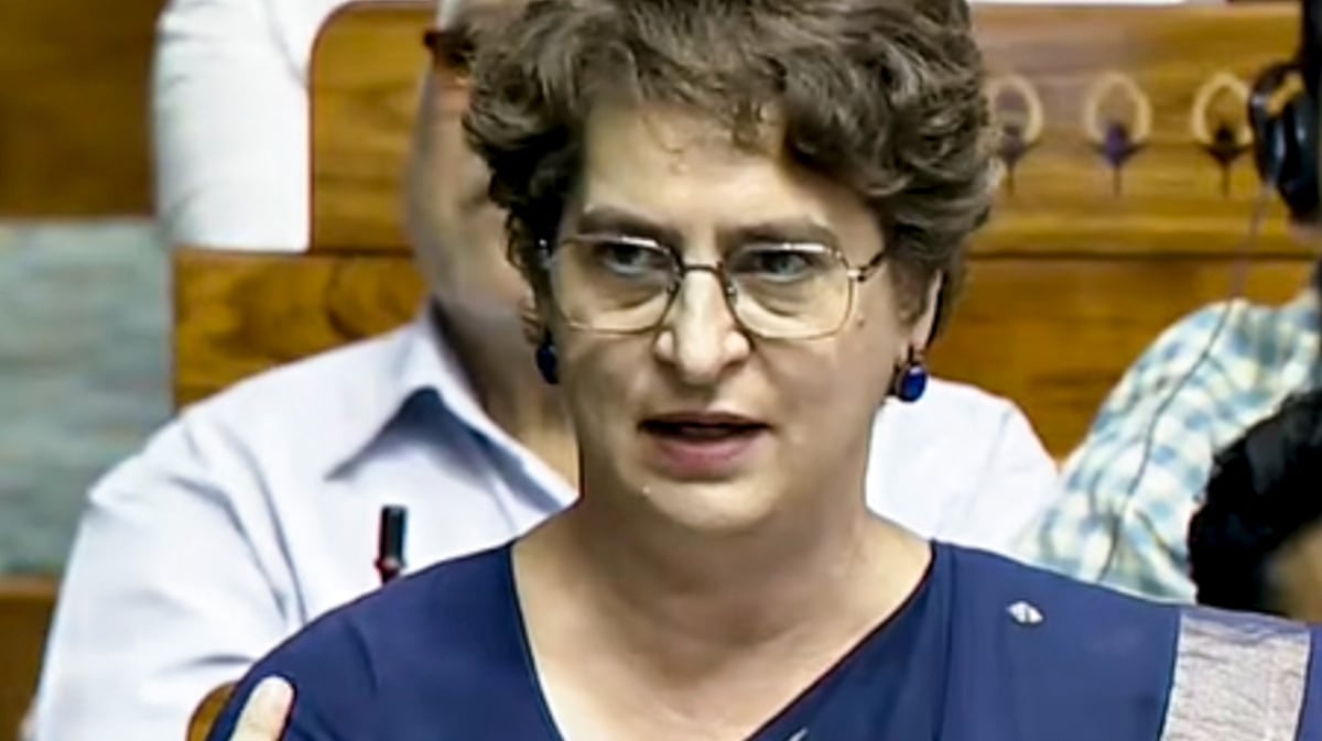 Priyanka Gandhi Vadra speaks in the Lok Sabha during the Special session of Parliament, 16 April