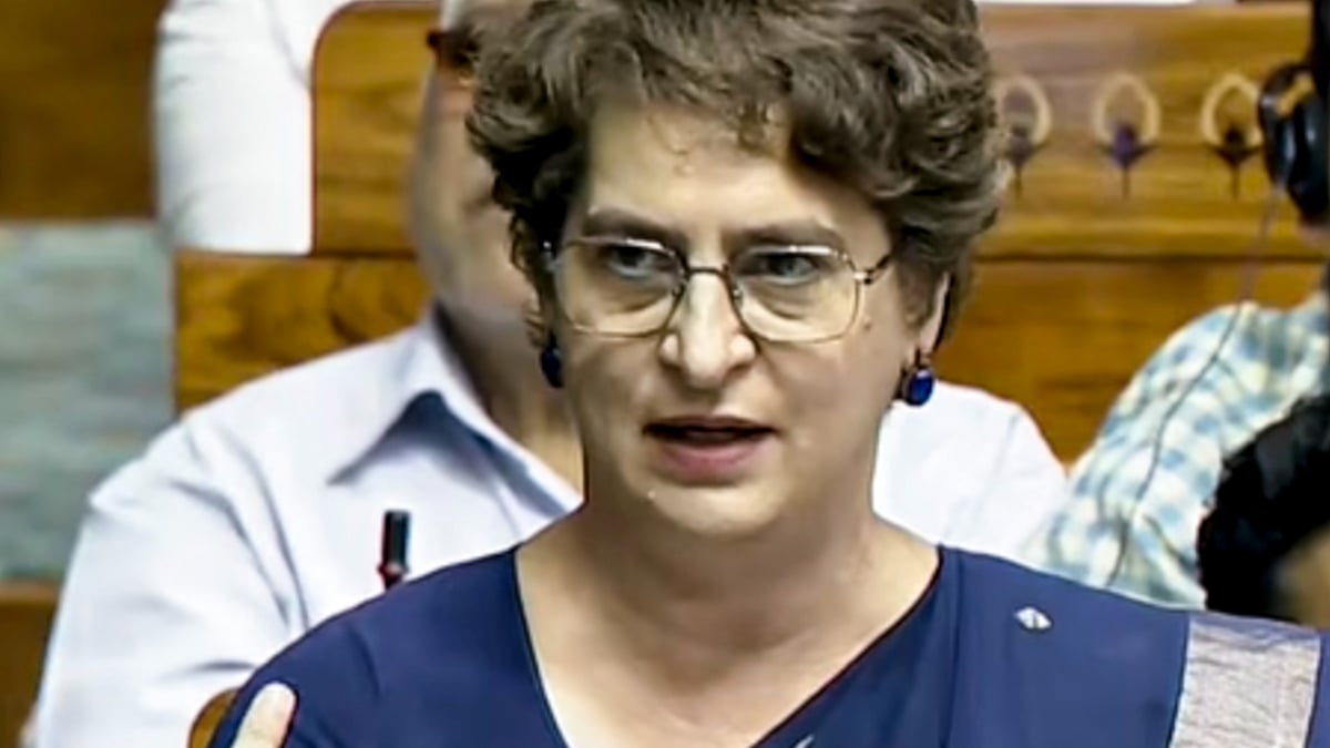 Priyanka Gandhi Vadra speaks in the Lok Sabha during the Special session of Parliament, 16 April