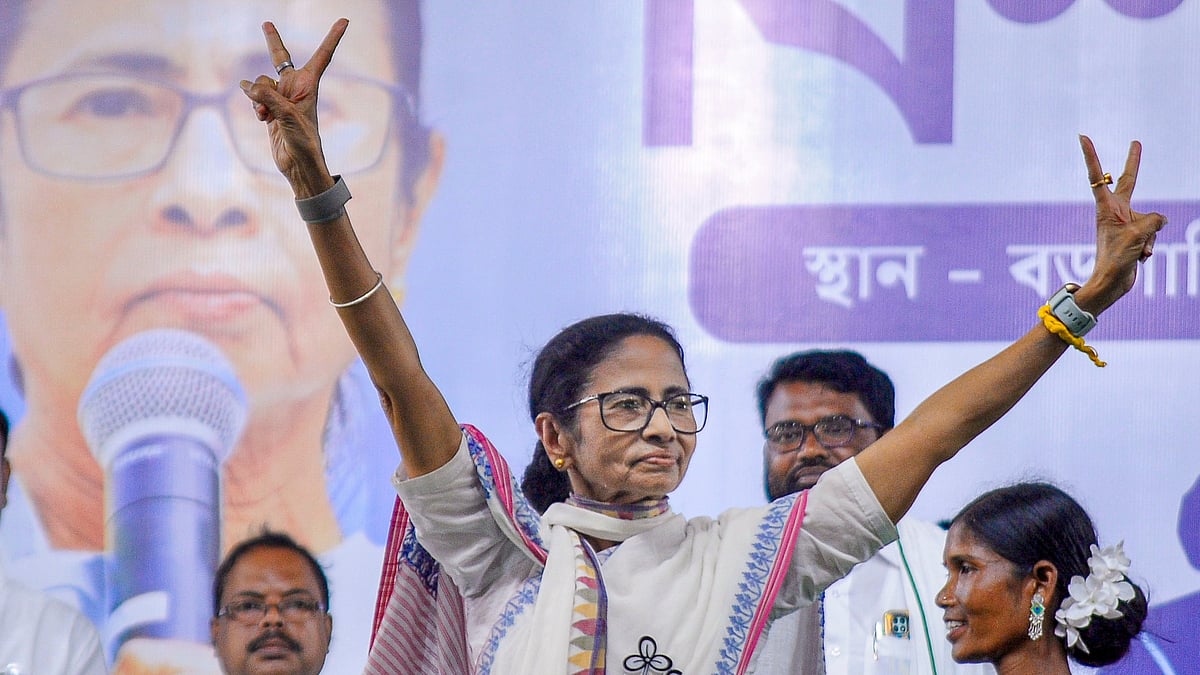 Mamata Banerjee addresses a public meeting in Howrah.
