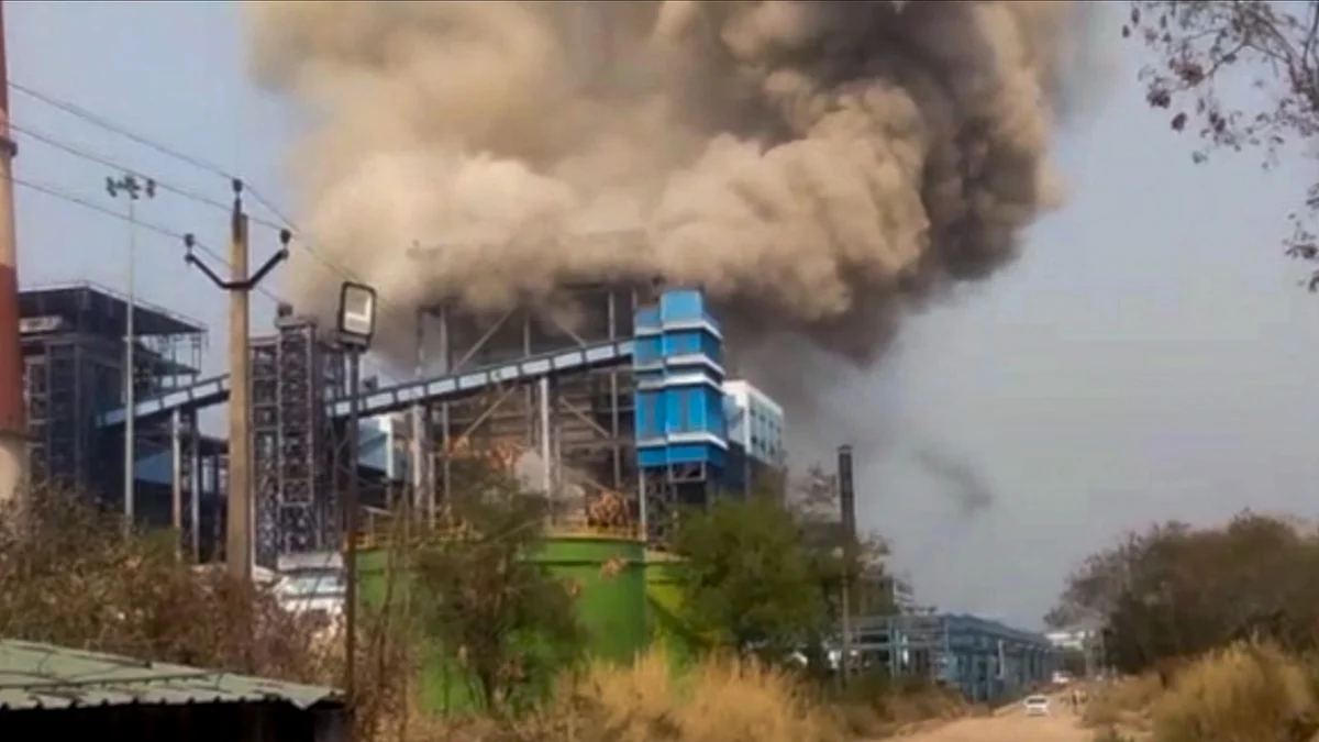 Smoke billows from a Vedanta power plant in Singhitarai, Sakti district.