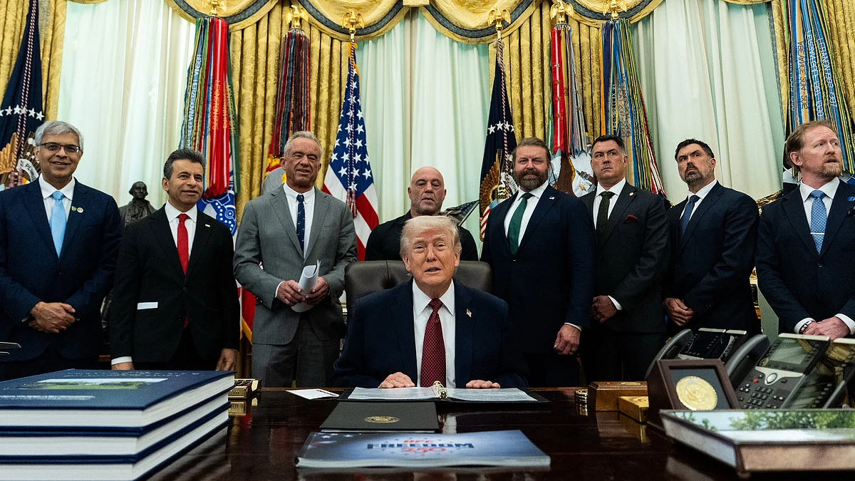 Donald Trump speaks at Oval Office on 18 April.